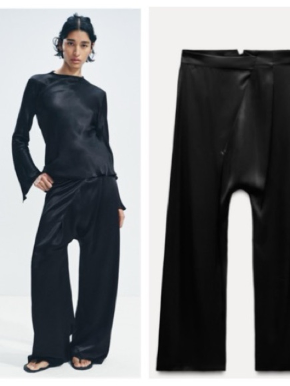 Zara Black waist asymmetrical Wide Leg Satin Pants